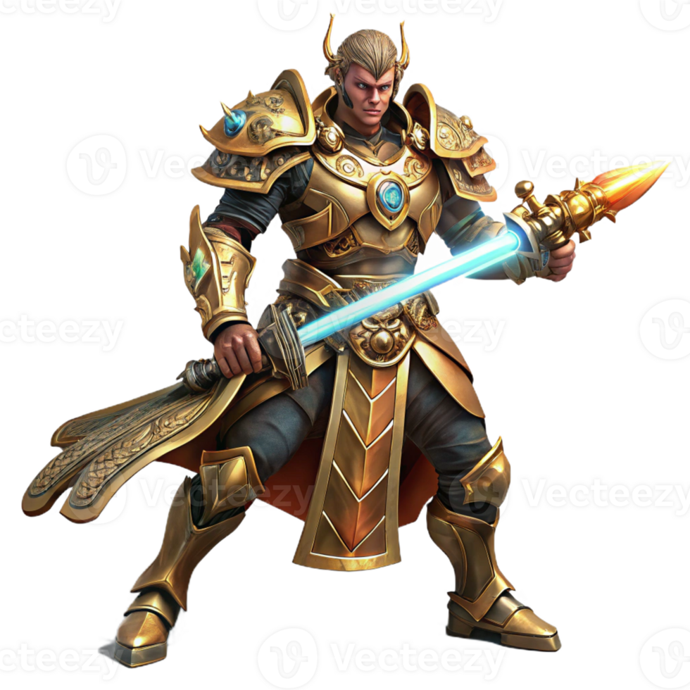 magnificent traditional A fierce steampunk warrior in ornate armor, wielding a glowing energy sword, dynamic lighting, fantasy art style premium png