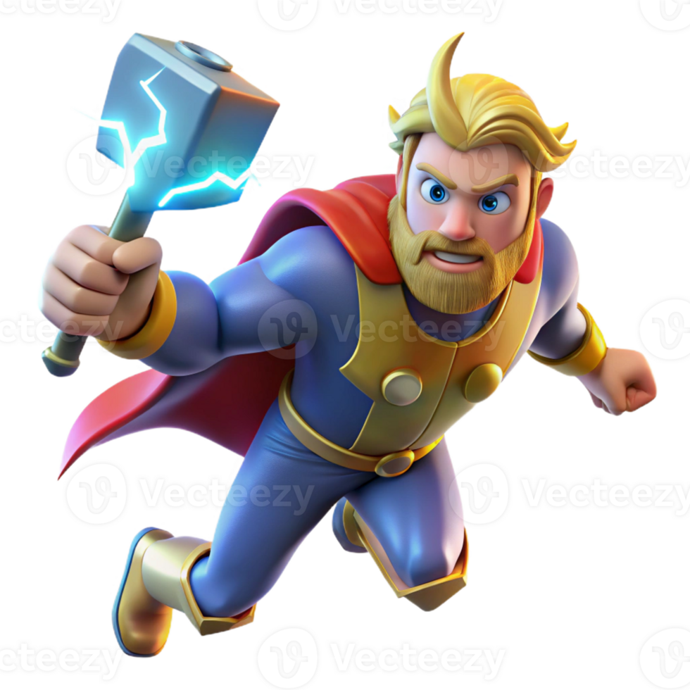 extraordinary artistic A powerful Thor summoning lightning with Mjolnir, dynamic comic book style, vibrant colors genuine png
