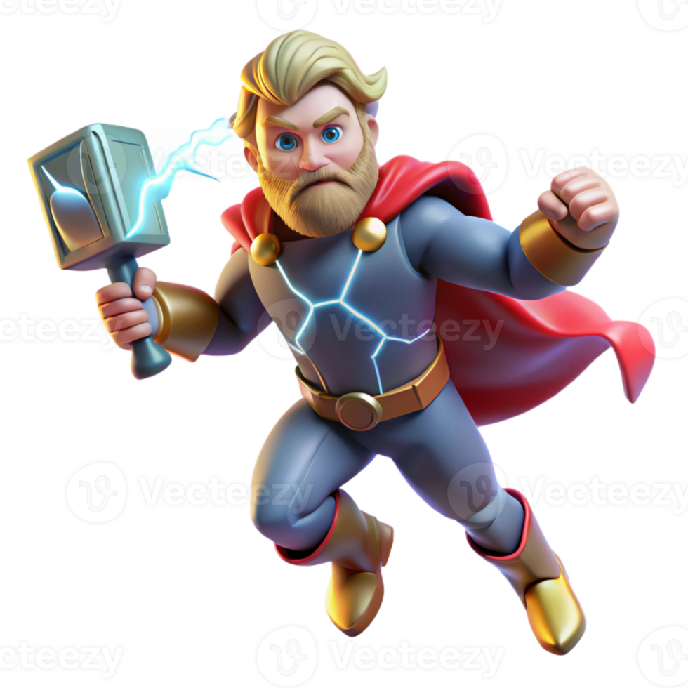 impressive rustic A powerful Thor summoning lightning with Mjolnir, dynamic comic book style, vibrant colors professional png