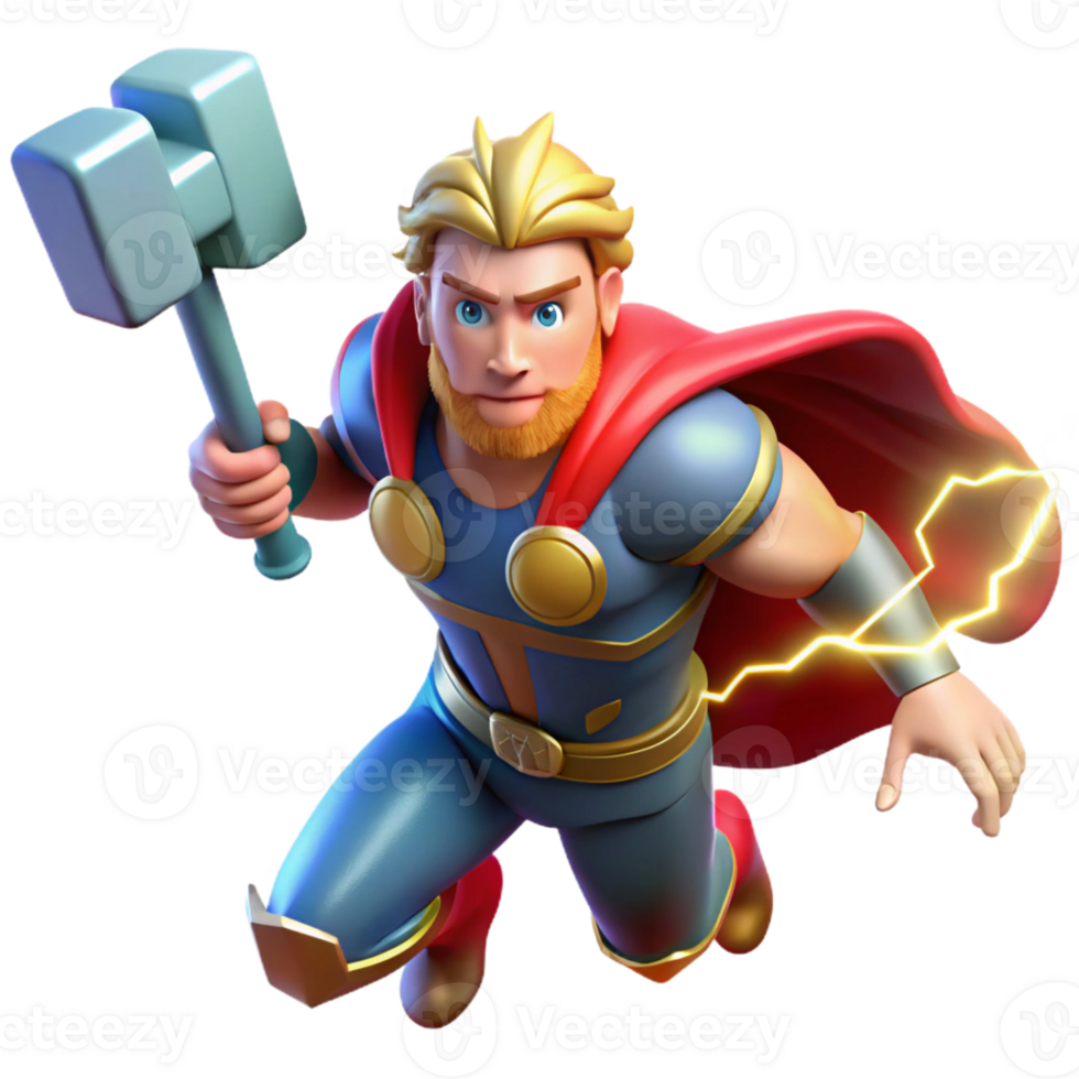 vibrant contemporary A powerful Thor summoning lightning with Mjolnir, dynamic comic book style, vibrant colors original png