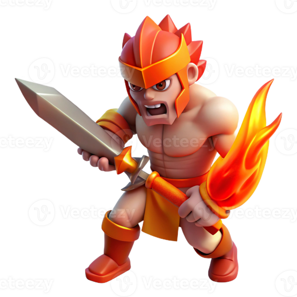 extraordinary creative A fierce Ares wielding a bloody sword, fiery red and orange color palette, brutalist art style premium png