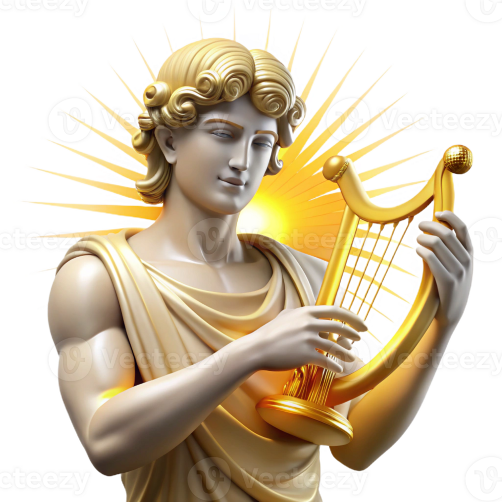 extraordinary traditional A radiant Apollo playing a golden lyre, sunbeams highlighting his figure, neoclassical painting style 4K png