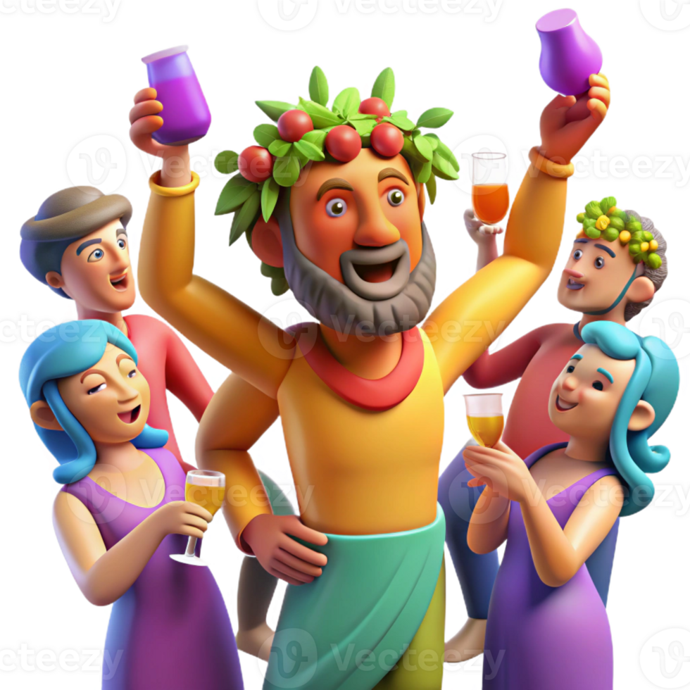dramatic minimalist A drunken Dionysus surrounded by revelers, vibrant colors, Fauvist painting style exclusive png