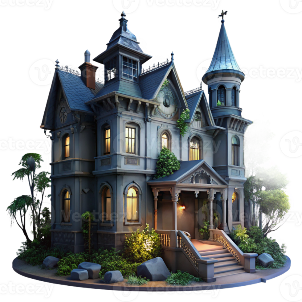 impressive creative A dilapidated Victorian mansion, overgrown with ivy, moonlight, desaturated colors, eerie atmosphere, gothic style original png