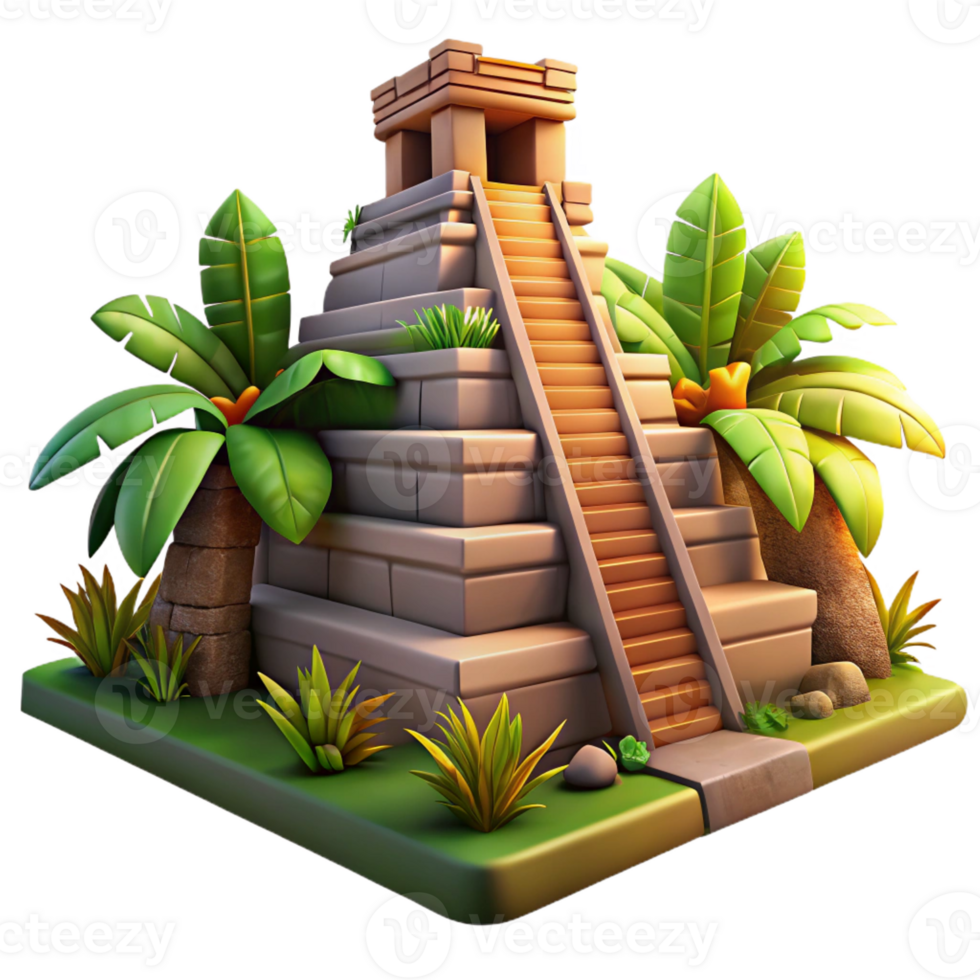 extraordinary modern An ancient Mayan pyramid, intricate carvings, lush jungle setting, sunset, dramatic lighting, realistic style exclusive png