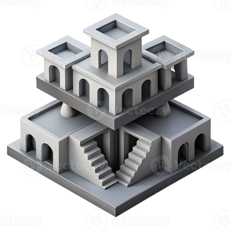 serene artistic A gravity-defying Escher-esque building, impossible angles, monochrome palette, surreal atmosphere, optical illusion style premium png