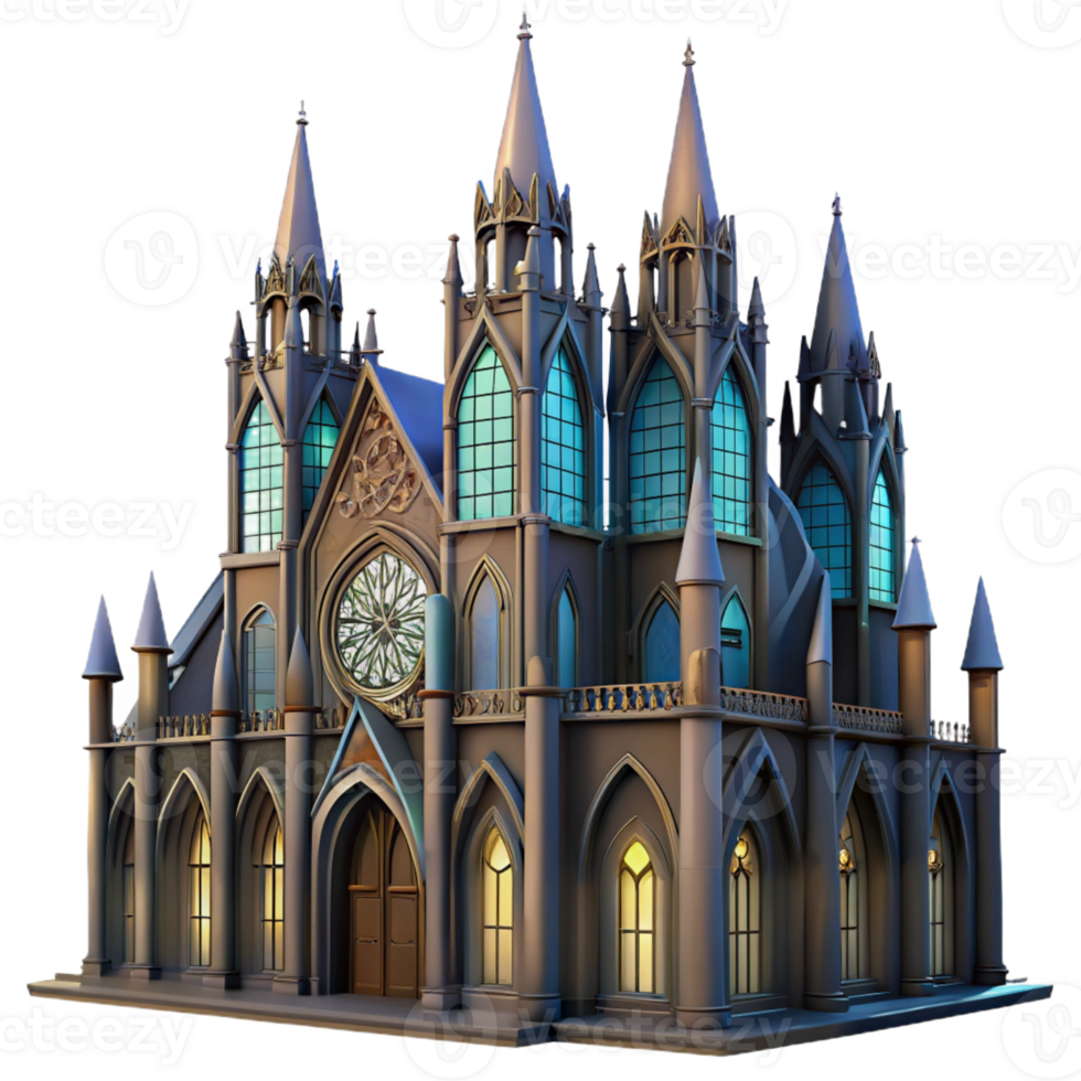 stunning traditional A gothic cathedral, intricate stained glass, soaring arches, dim lighting, mysterious atmosphere high resolution png