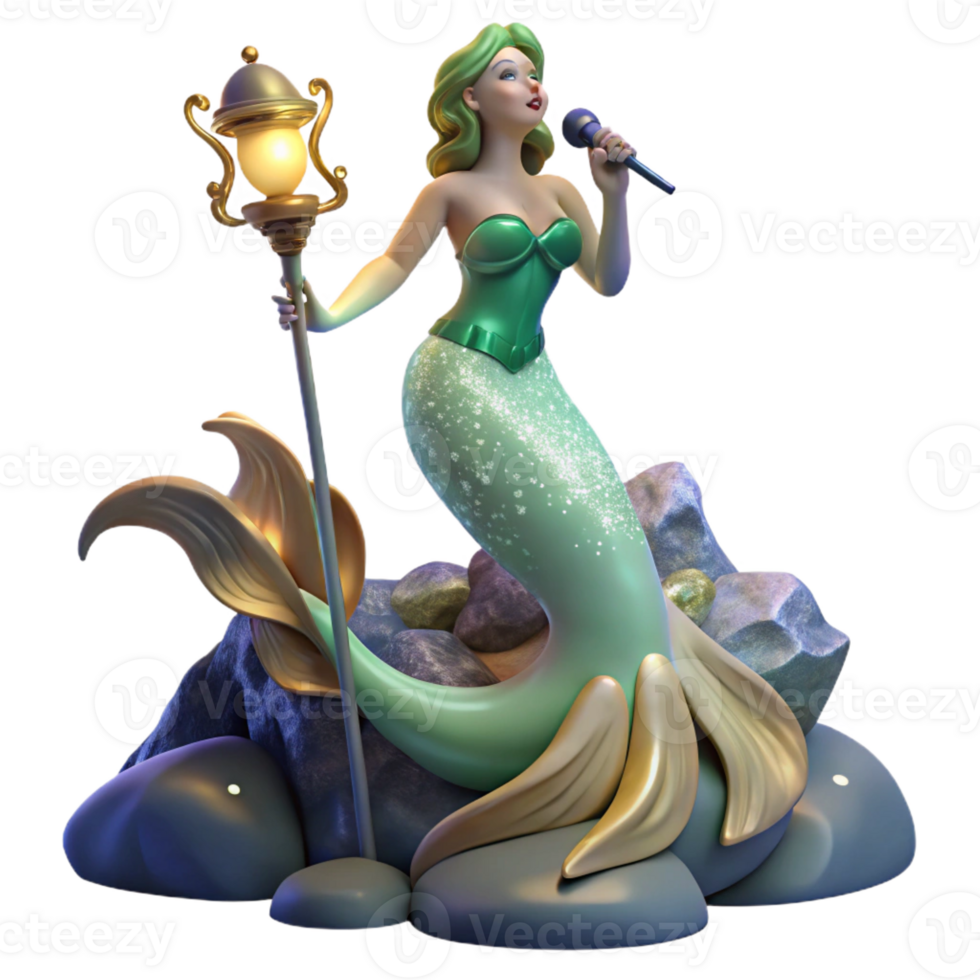 impressive vintage An elegant siren perched on a rock amidst a stormy sea, singing a haunting melody, illuminated by a single beam of moonlight. Art Nouveau style high quality png