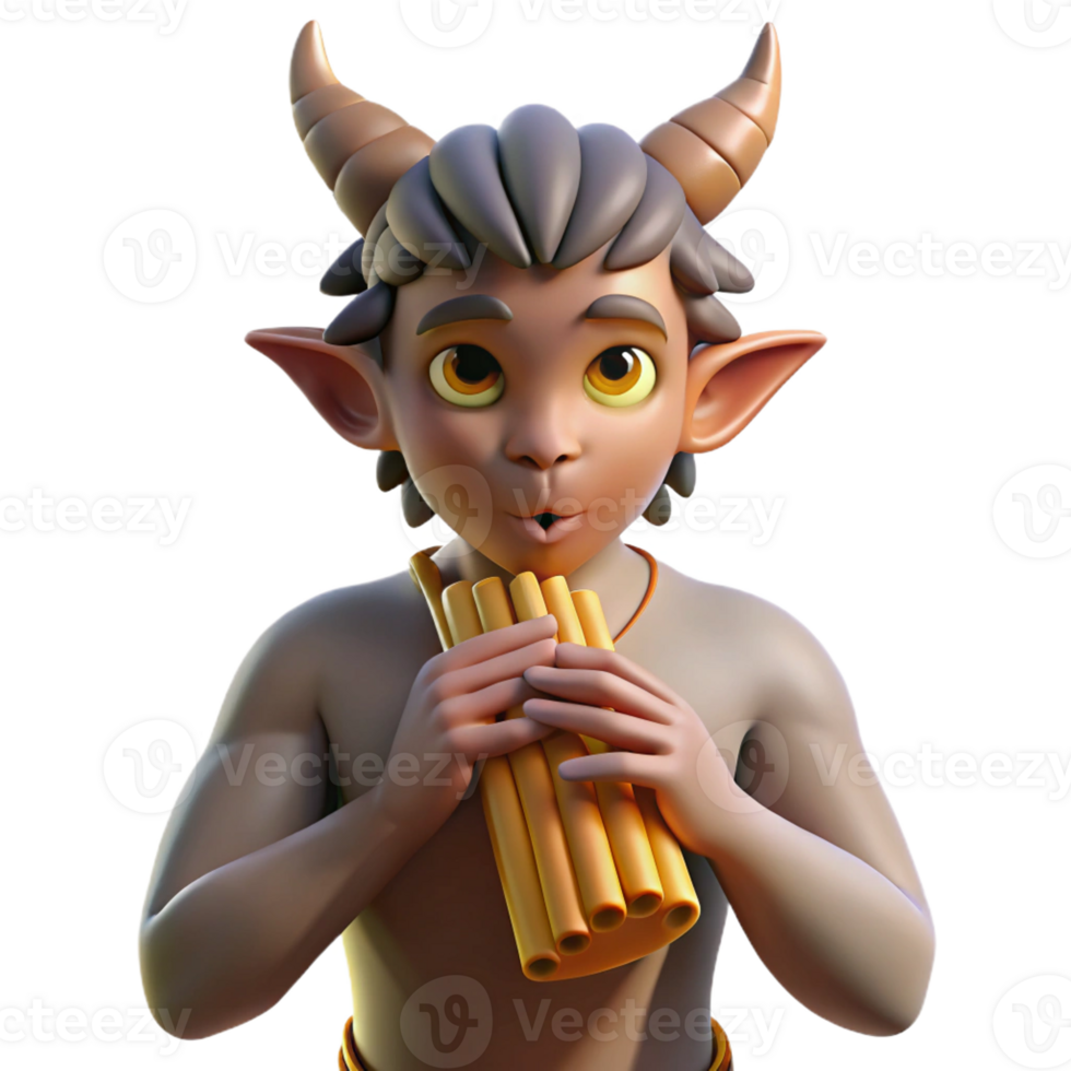 magnificent creative A mischievous satyr playing a pan flute in a sun-drenched forest glade, illuminated by dappled sunlight. Impressionist style 4K png