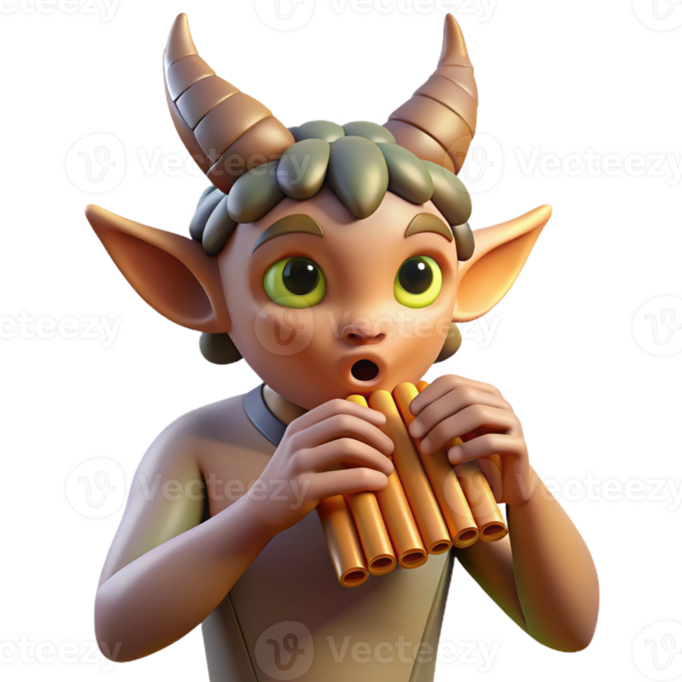 wonderful vintage A mischievous satyr playing a pan flute in a sun-drenched forest glade, illuminated by dappled sunlight. Impressionist style original png