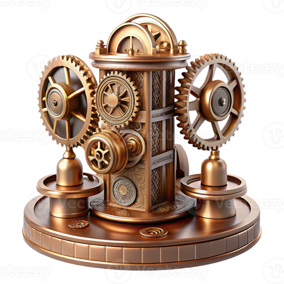 extraordinary classic An intricate clockwork tower, gears and cogs, steampunk style, intricate details, brass and copper finish high resolution png