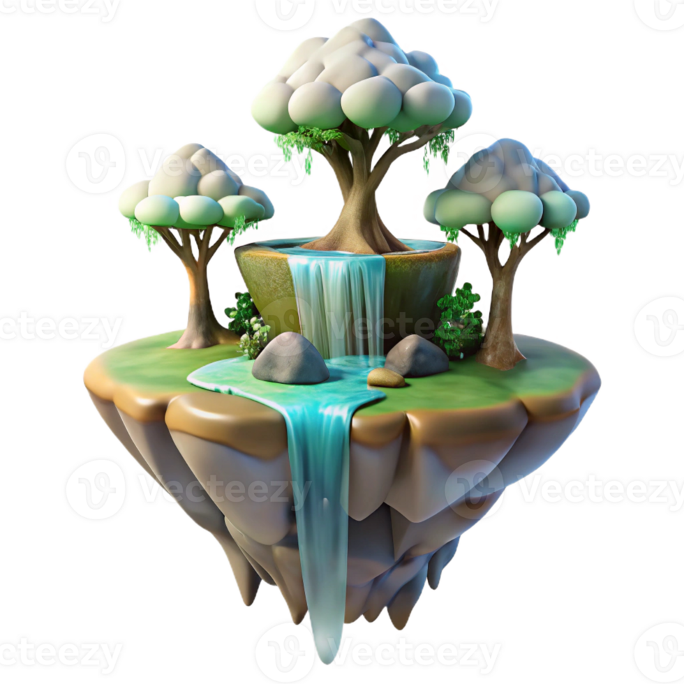 wonderful minimalist A floating island with a single tree, waterfalls cascading down, ethereal lighting, fantasy setting exclusive png