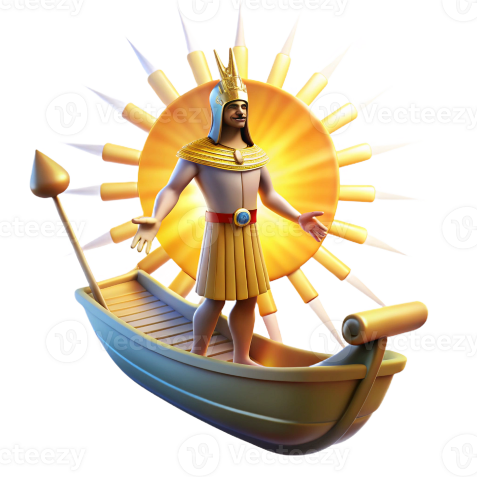 impressive classic The Egyptian god Ra sailing across the sky in his solar barque, surrounded by radiant light. Ancient Egyptian art style detailed png
