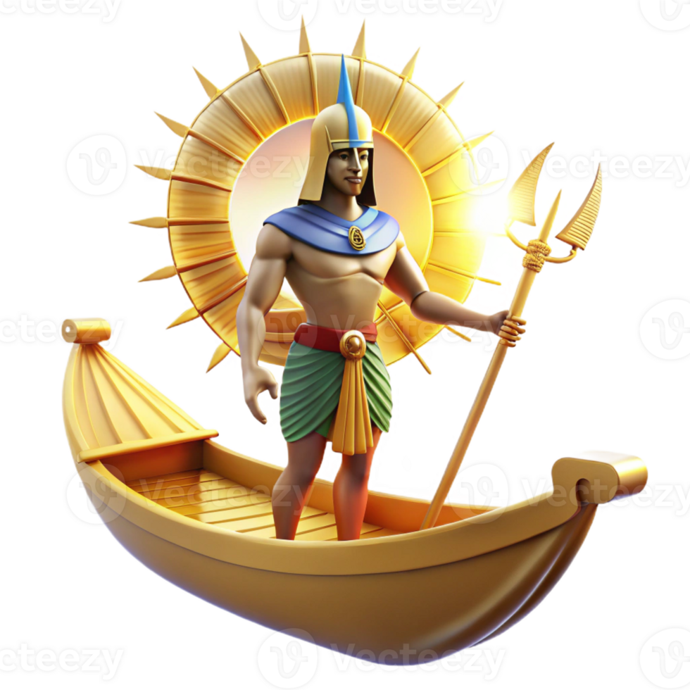 stunning traditional The Egyptian god Ra sailing across the sky in his solar barque, surrounded by radiant light. Ancient Egyptian art style genuine png
