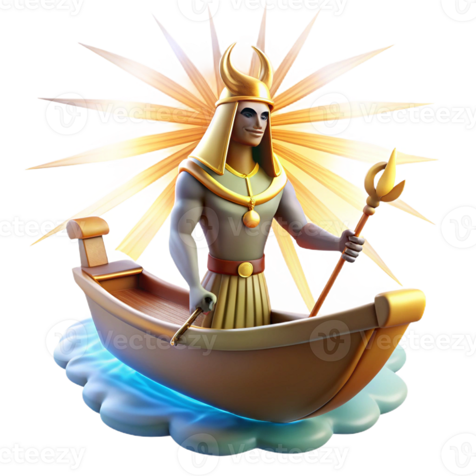 wonderful minimalist The Egyptian god Ra sailing across the sky in his solar barque, surrounded by radiant light. Ancient Egyptian art style professional png