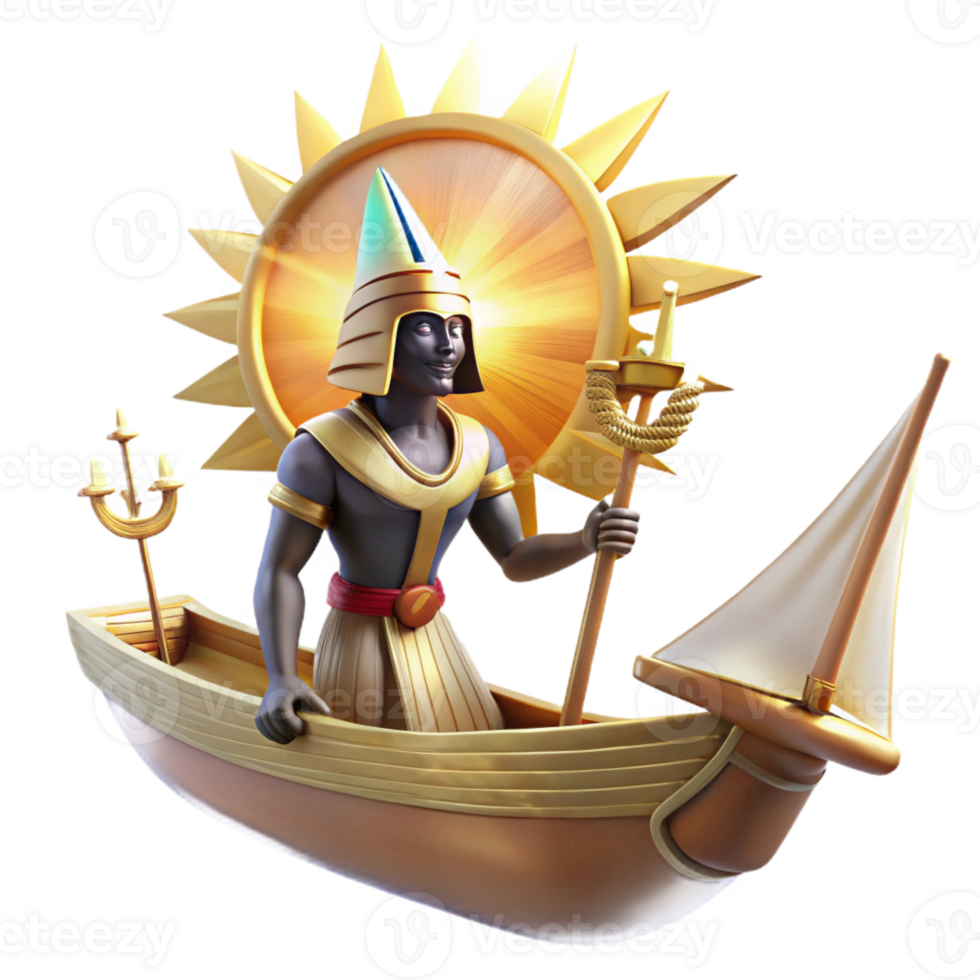 beautiful modern The Egyptian god Ra sailing across the sky in his solar barque, surrounded by radiant light. Ancient Egyptian art style high quality png