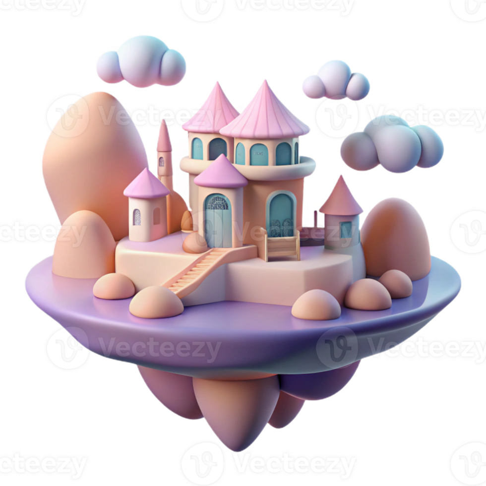 impressive classic A dreamlike landscape with floating buildings, pastel colors, soft lighting, surreal atmosphere 4K png