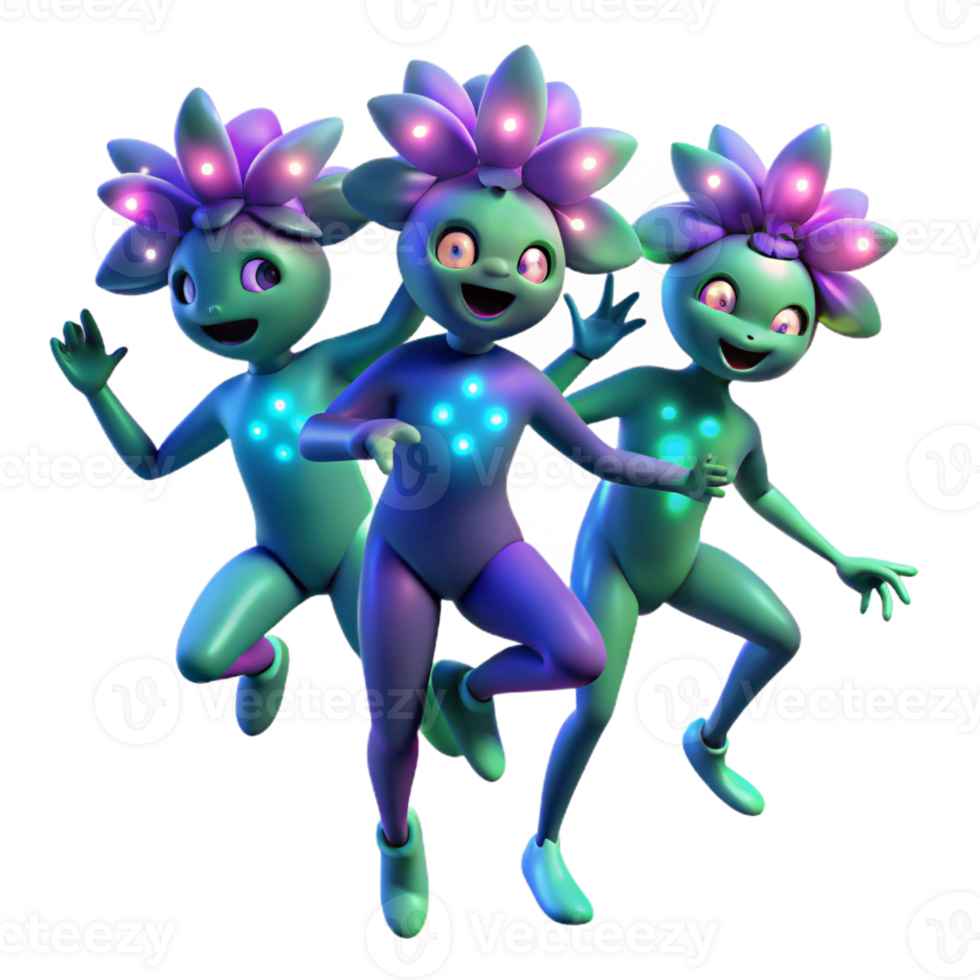 wonderful minimalist A group of playful sprites dancing in a moonlit meadow, illuminated by bioluminescent flowers. Fantasy art style high resolution png
