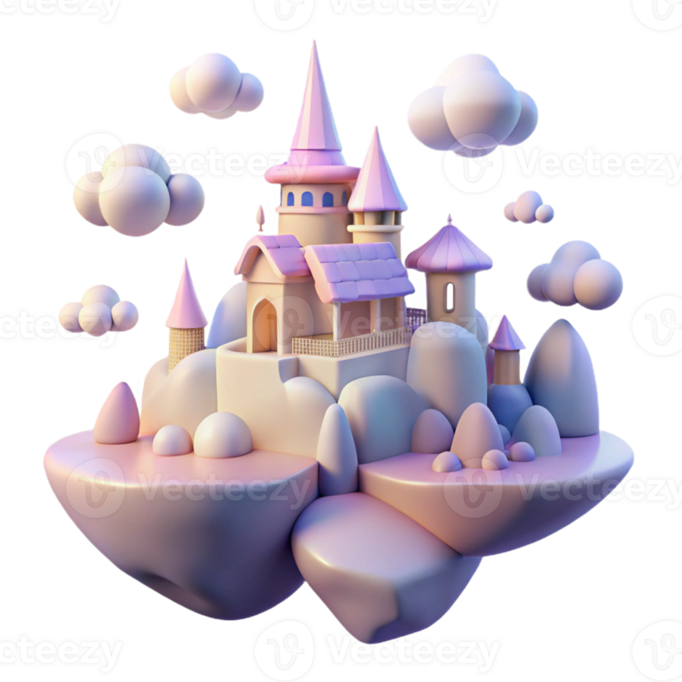 vibrant minimalist A dreamlike landscape with floating buildings, pastel colors, soft lighting, surreal atmosphere high quality png