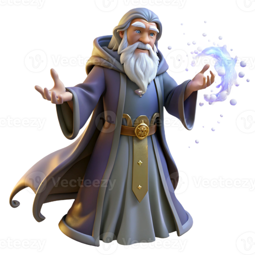 extraordinary artistic A wise old wizard casting a spell in a mystical forest, surrounded by swirling particles of magic, illuminated by an ethereal glow. Digital painting style high quality png