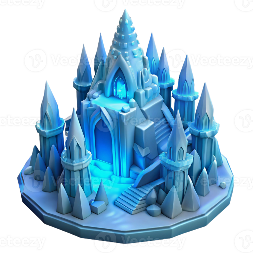 impressive vintage An intricate ice palace, carved from a glacier, intricate details, cool blue lighting, winter setting high resolution png