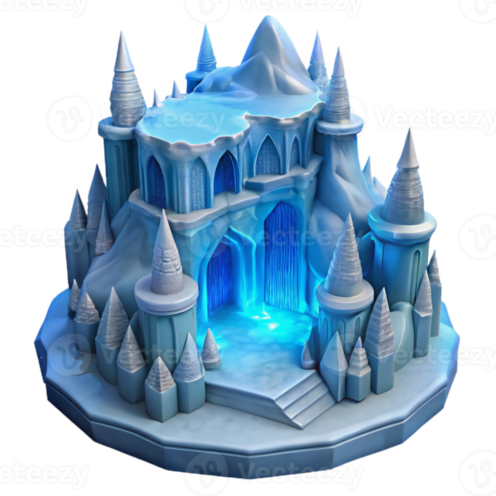 extraordinary abstract An intricate ice palace, carved from a glacier, intricate details, cool blue lighting, winter setting 4K png