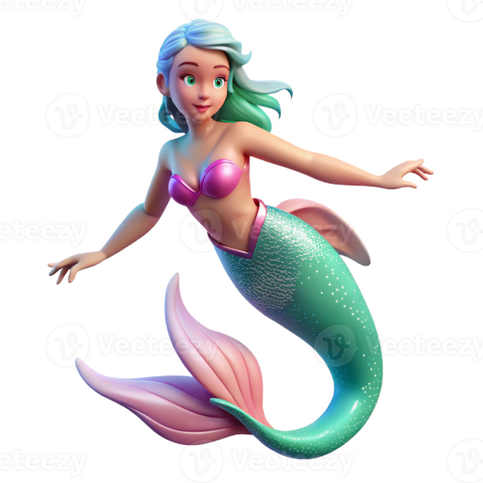 extraordinary minimalist A beautiful mermaid swimming in a coral reef, her tail shimmering with iridescent scales, illuminated by underwater sunlight. Disney style detailed png