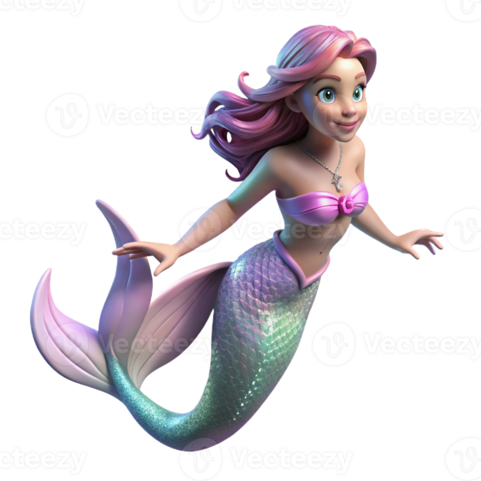 beautiful traditional A beautiful mermaid swimming in a coral reef, her tail shimmering with iridescent scales, illuminated by underwater sunlight. Disney style high resolution png