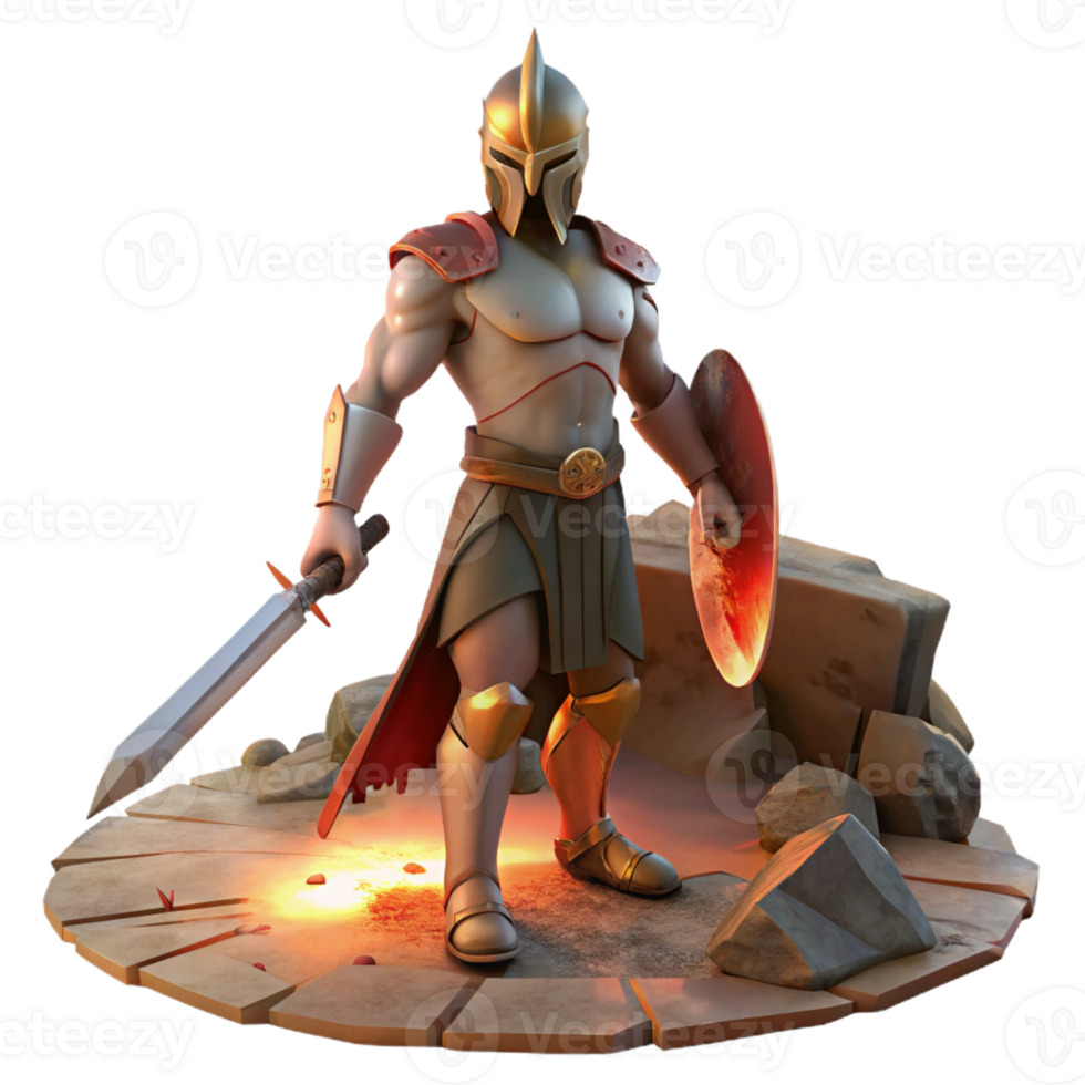 beautiful artistic A stoic Spartan warrior standing amidst a ruined battlefield, holding a bloodied sword, illuminated by a setting sun. Realistic style 4K png