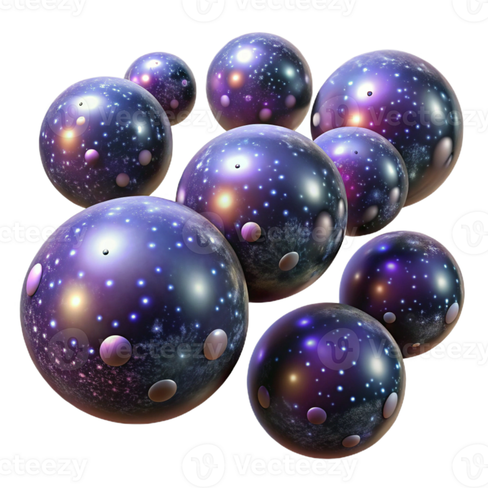 stunning rustic A field of floating orbs, each containing a miniature galaxy, cosmic horror style, dim lighting original png