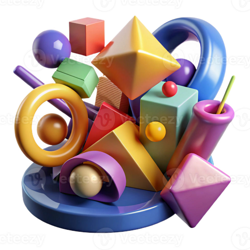 wonderful artistic A chaotic composition of geometric shapes, abstract art, vibrant colors authentic png