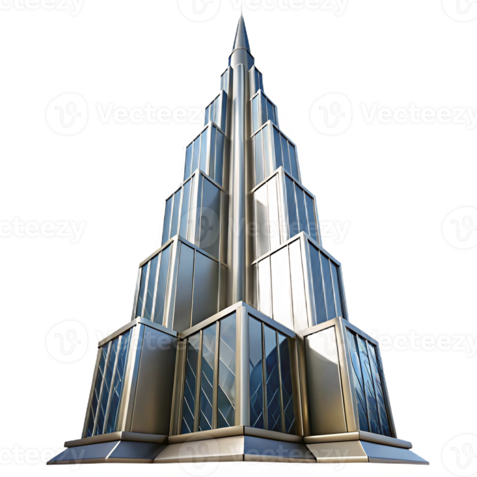 serene minimalist Art Deco skyscraper, chrome and glass, sharp lines, volumetric lighting, high contrast, low angle view premium png