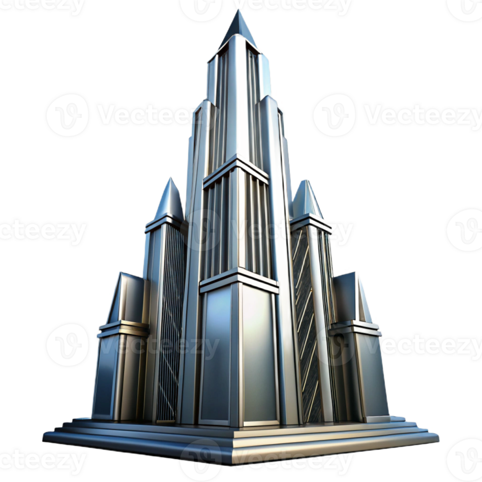 elegant rustic Art Deco skyscraper, chrome and glass, sharp lines, volumetric lighting, high contrast, low angle view high resolution png