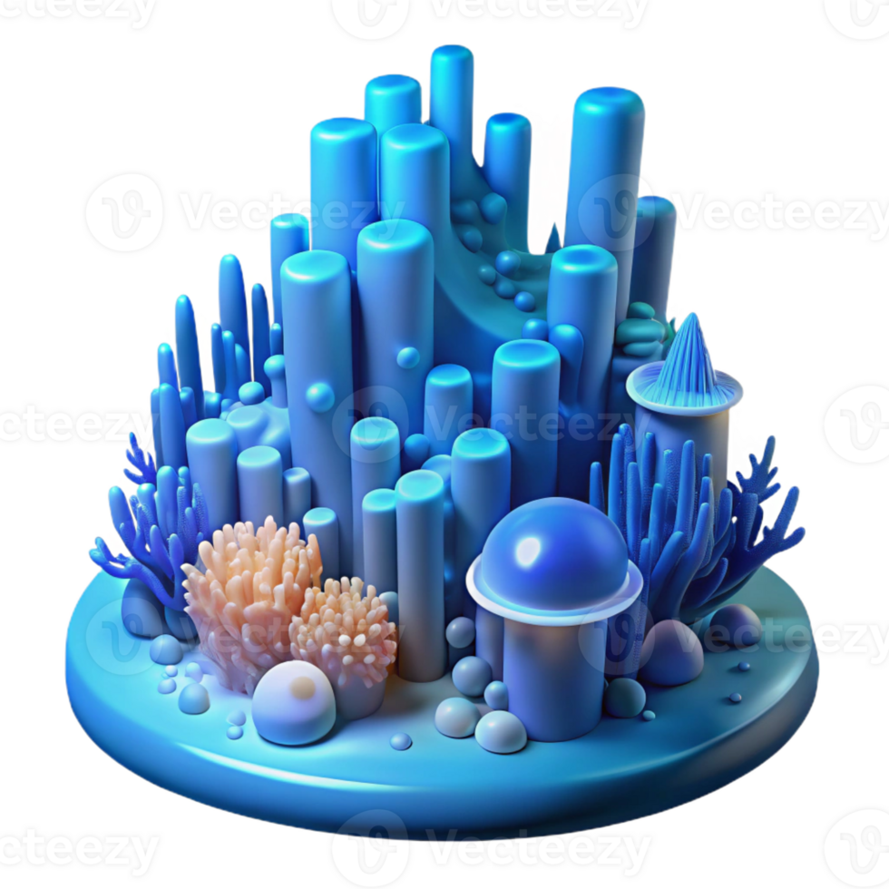extraordinary artistic An underwater city with bioluminescent coral structures, soft blue light, ethereal style, dreamlike atmosphere, close-up view high quality png