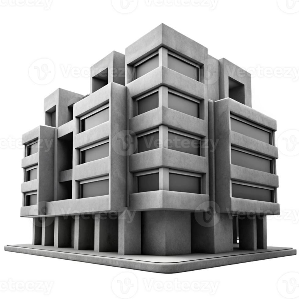wonderful classic A Brutalist concrete apartment complex, monochrome, high contrast, dramatic lighting, close-up on the facade premium png