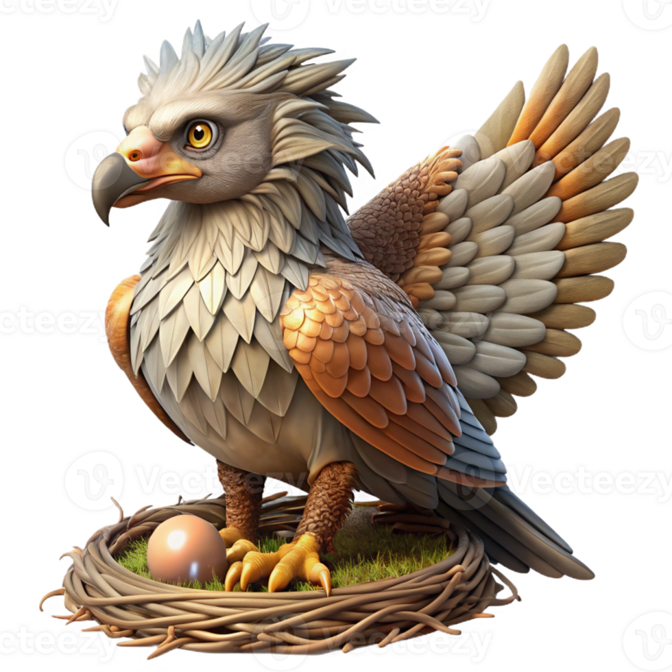 elegant contemporary A majestic griffin protecting its nest, dramatic lighting, detailed feathers, realistic style genuine png