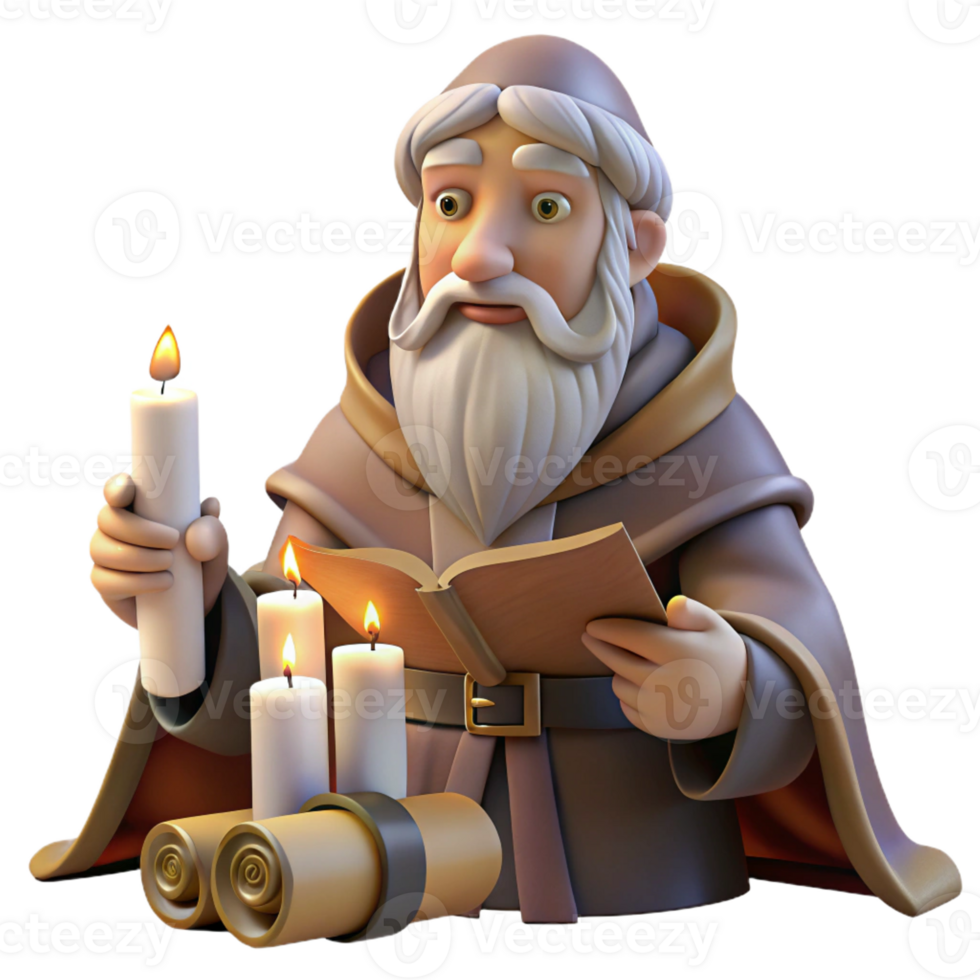 stunning abstract A wise old wizard studying ancient scrolls, candlelight, detailed textures, fantasy art style genuine png