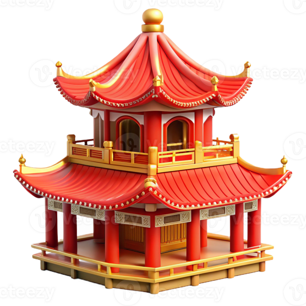 dramatic traditional A traditional Chinese pagoda with red and gold details, vibrant colors, ornate style, bright sunlight high quality png
