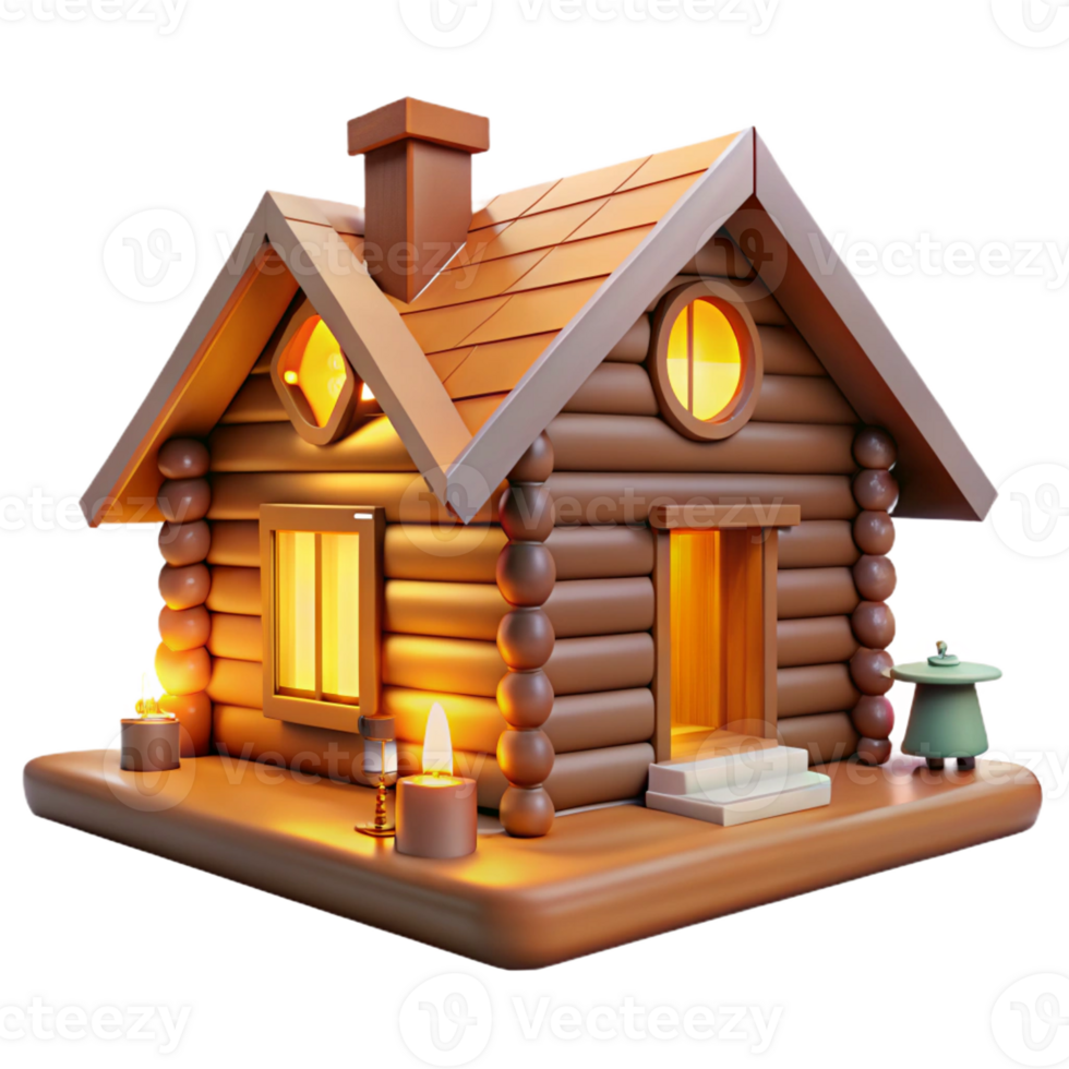 serene classic A log cabin in a snowy forest, warm interior lighting, cozy atmosphere, rustic style, close-up view high resolution png