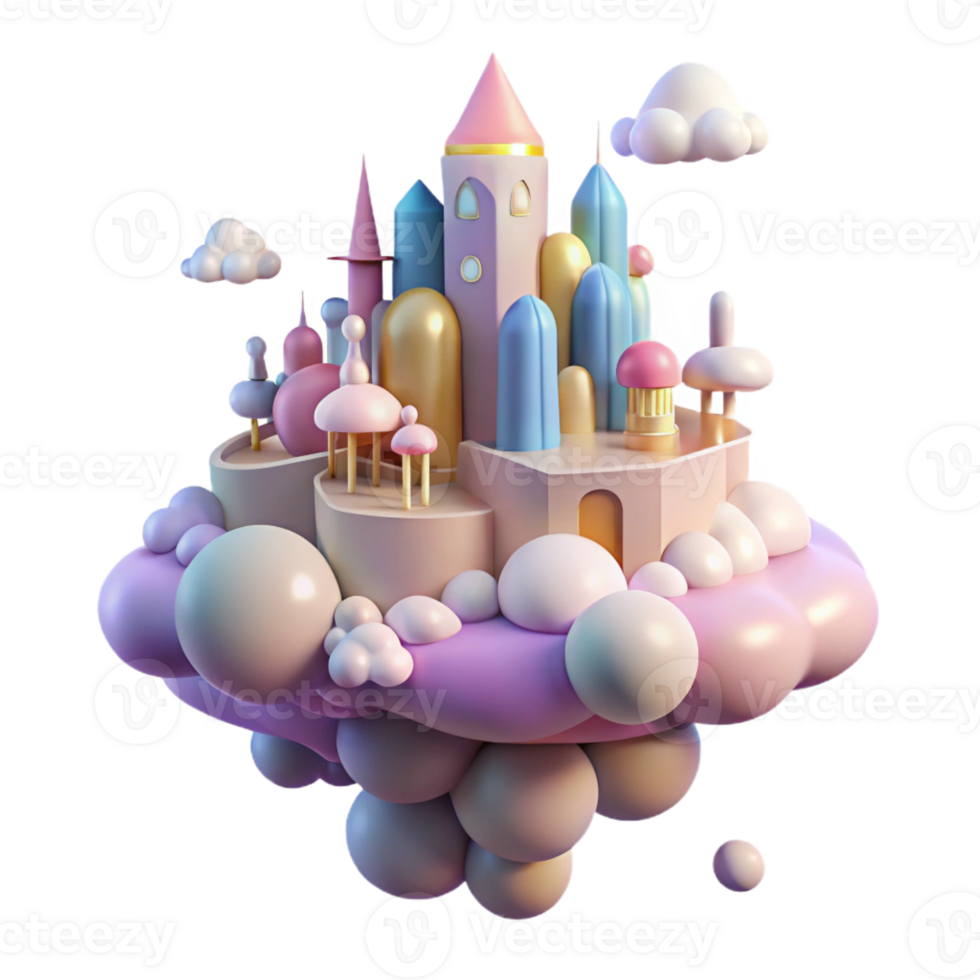 beautiful creative A floating city in the clouds, pastel colors, dreamlike atmosphere, whimsical style, soft lighting high quality png