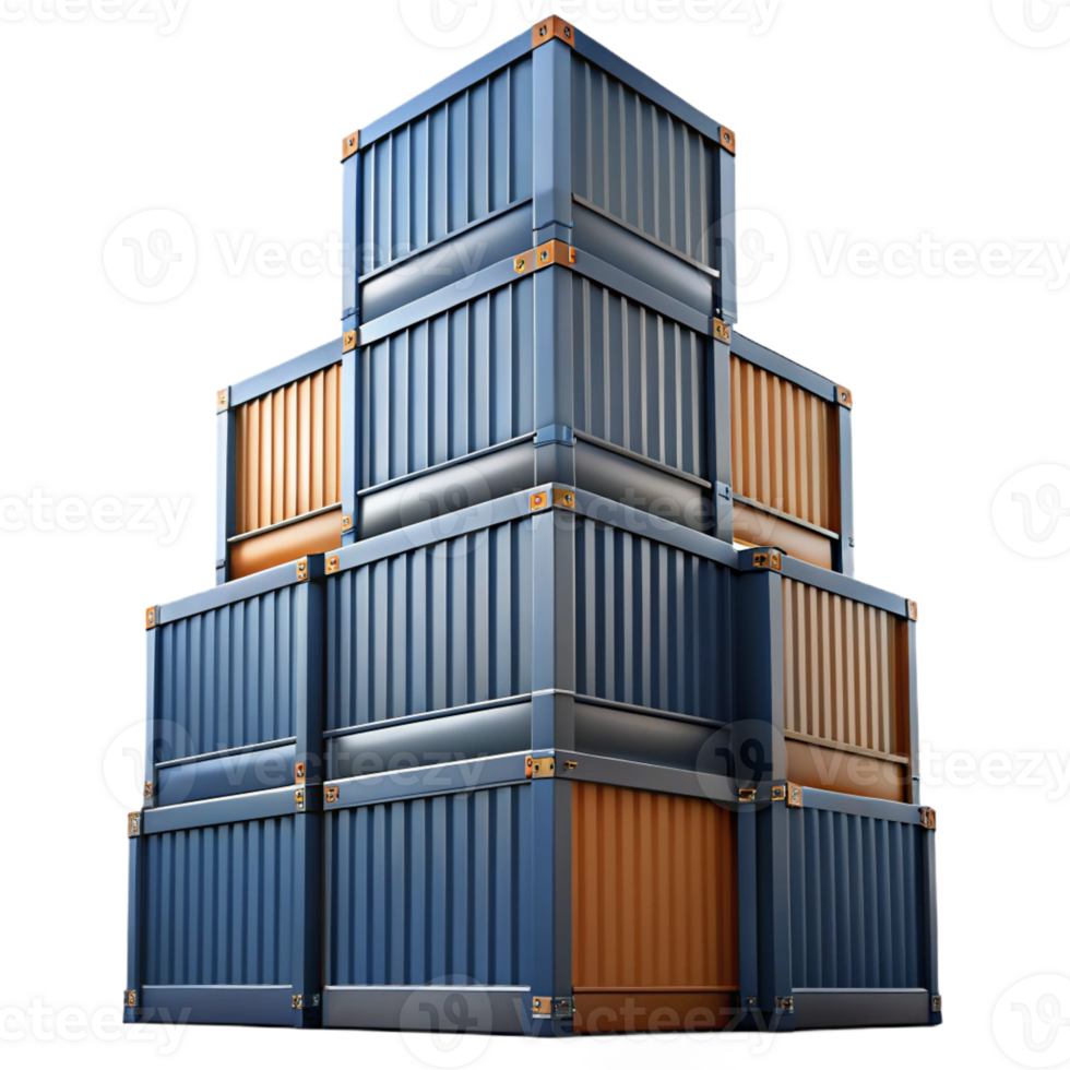 beautiful creative A skyscraper made of stacked shipping containers, industrial style, gritty realism, overcast lighting, low angle view high quality png