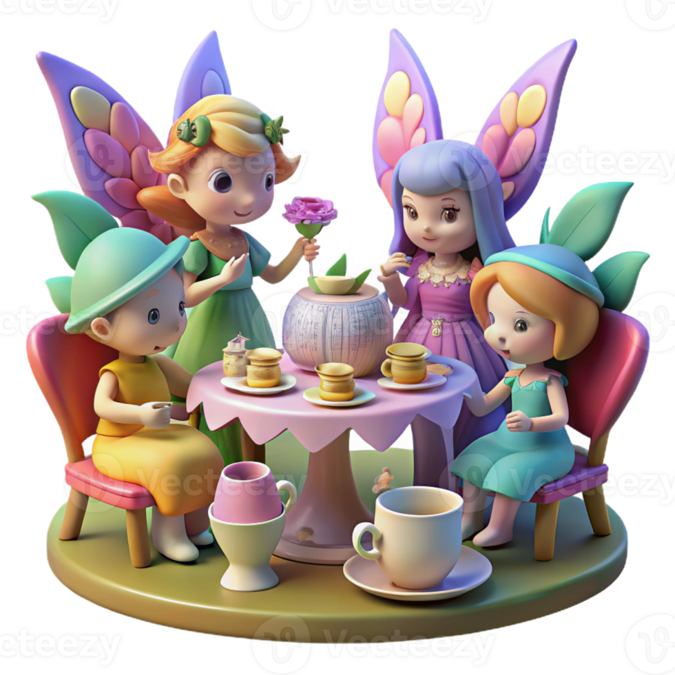 extraordinary artistic A whimsical, tea party with fairies and talking animals, vibrant colors, soft lighting, fairytale illustration style original png