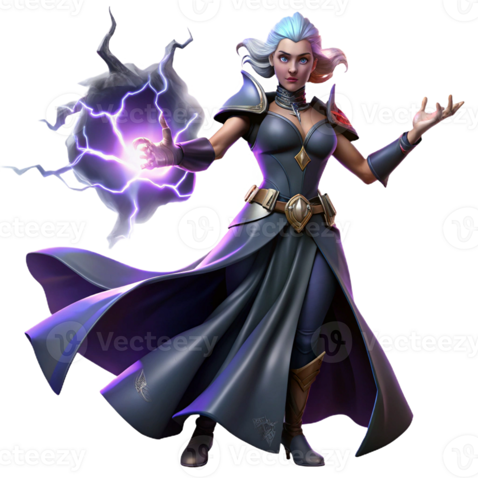 beautiful artistic A powerful sorceress summoning a storm, dramatic lighting, dynamic pose, dark fantasy style premium png