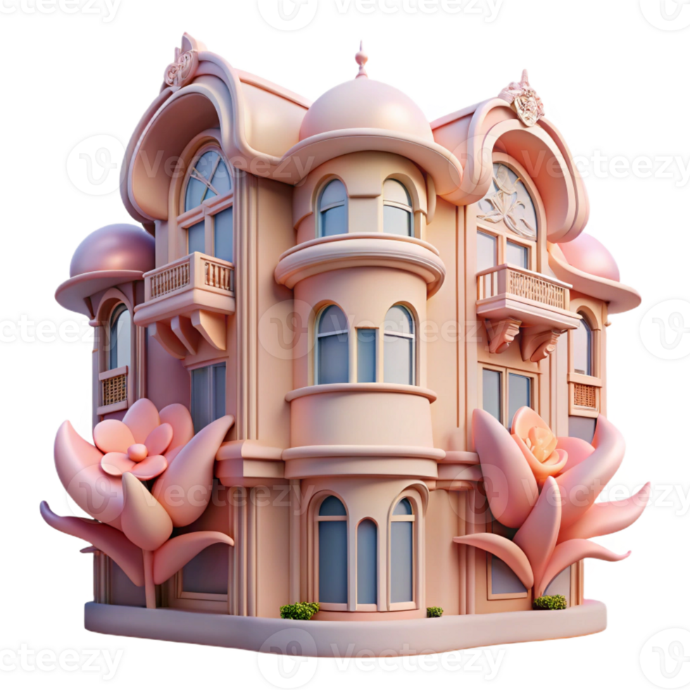 stunning minimalist An art nouveau apartment building with flowing lines and floral motifs, pastel colors, soft lighting, intricate details exclusive png