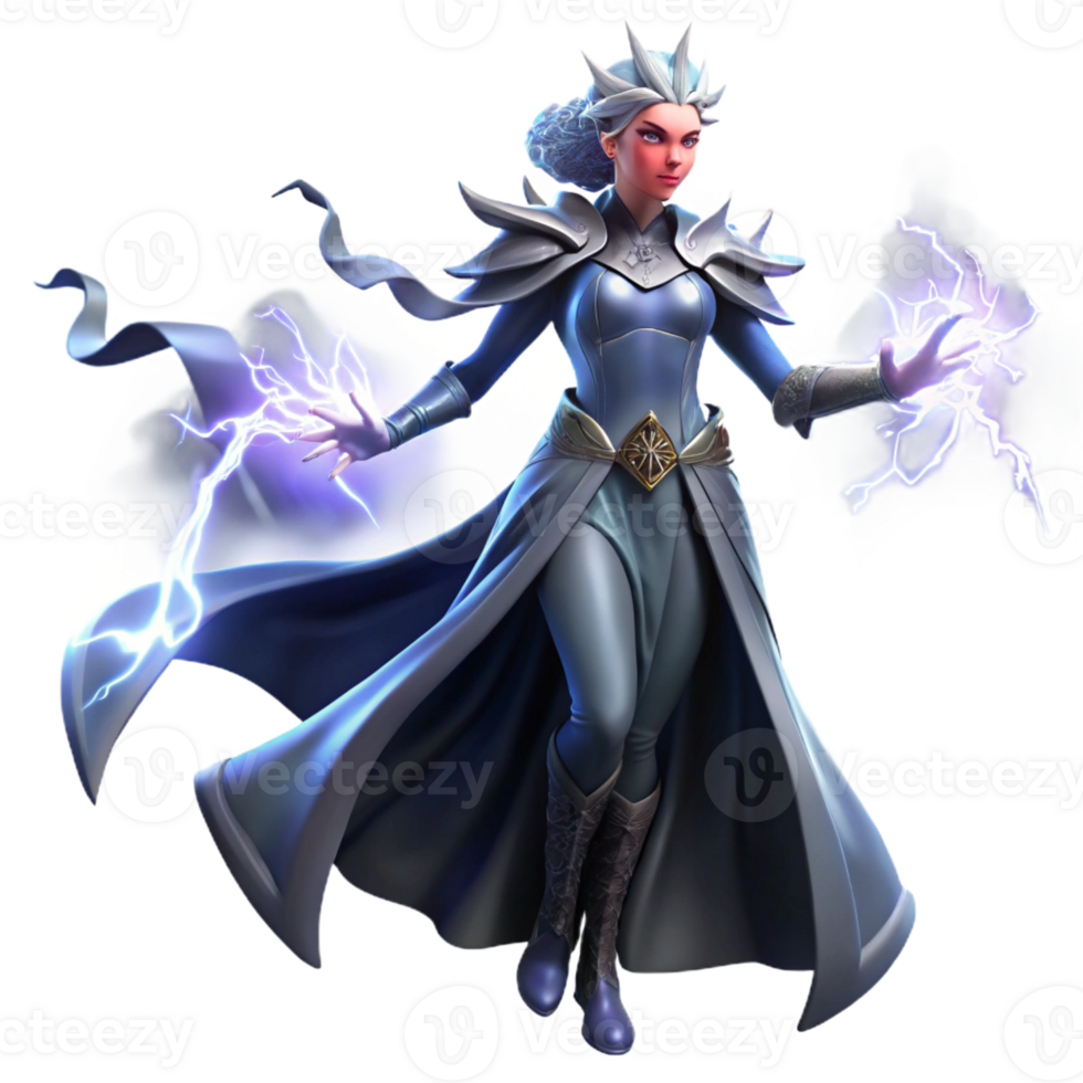vibrant contemporary A powerful sorceress summoning a storm, dramatic lighting, dynamic pose, dark fantasy style detailed png