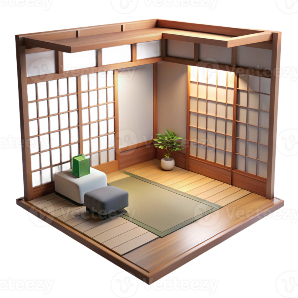 wonderful modern A minimalist Japanese apartment with tatami mats and shoji screens, soft natural light, serene atmosphere, close-up view original png
