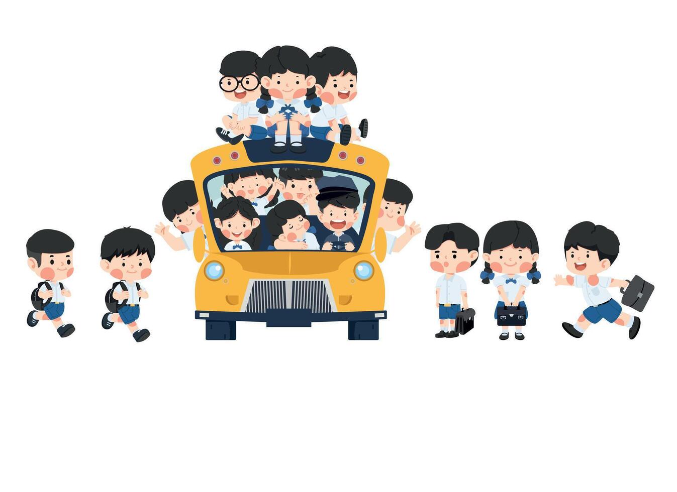 A group of kids enters the school bus vector