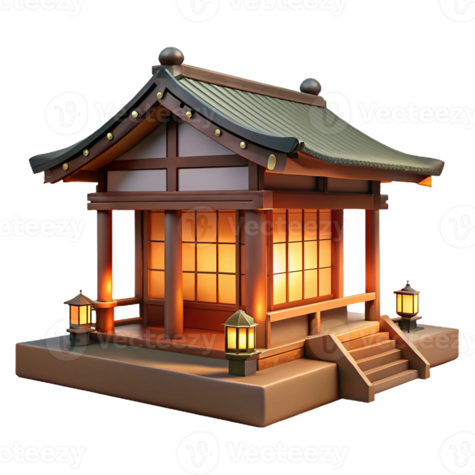 vibrant vintage Japanese tea house, traditional architecture, wooden beams, tatami mats, serene garden view, soft lighting high resolution png