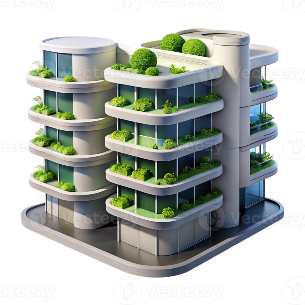 serene vintage A futuristic apartment complex with vertical gardens and hydroponic farms, sleek design, bright natural light, sustainable architecture genuine png