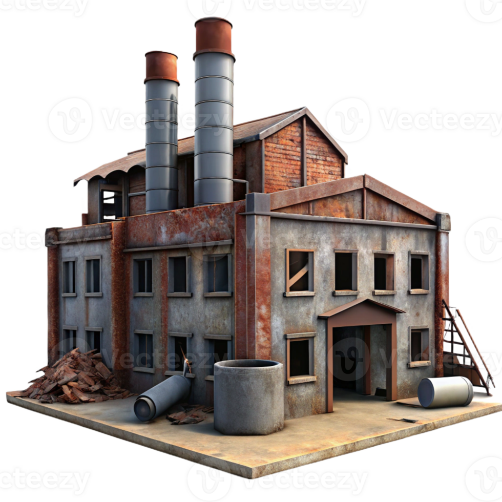 wonderful abstract Abandoned industrial factory, rusting metal, broken windows, decaying concrete, eerie atmosphere detailed png